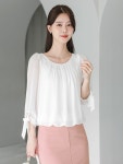 샤로브 셔링 쉬폰 7부 블라우스