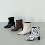 발편한 통넓은 여성 가죽 스퀘어 뒷지퍼 앵클 부츠