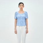 베스띠벨리 여름 플리츠 스퀘어넥 블라우스F7406BL 베스띠벨리  여름 플리츠 스퀘어넥 블라우스F7406BL
