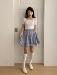 여성 국산 밴딩 체크 캉캉 프릴 치마바지 반바지 팬츠 STJ-WPT-A0109