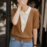 소리 통기성 실크코튼 반팔 카라 탑