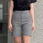 하프클럽 [즈본] 깅엄체크 심플라인 스판 여성 반바지_H3146