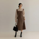 [66-110] 카런 스웨이드 배색 반폴 원피스