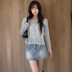 KHJ6926여성 심플한 타이넥 스트랩 버튼 니트 가디건