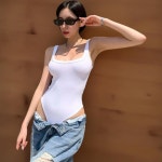 여성 여름 바캉스 백리스 버튼 골지 바디슈트