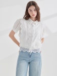 웨이브 펀칭 레이스 블라우스 KOBLP359(2 colors) | 카인드베리 - 하프클럽