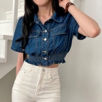 [스윗트리]데님 청 시보리 크롭 자켓(j0681)