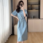 하프클럽 [스윗트리]셔츠형 여름 데님 미디 원피스(j0693)