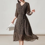 하프클럽 [스윗트리]봄 간절기 V넥 플라워 5부 미디 쉬폰 원피스(j0955)