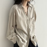[스윗트리]내츄럴 와이드 롱 셔츠 블라우스(j1063)