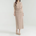 [2SET] 골드버튼 포켓 반팔 가디건 스커트 셋업