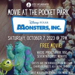Oct 7 | Free Monsters, Inc. Outdoor Movie 2023: Pocket Park, Novato | Novato, CA Patch Local Event: Free Monsters, Inc.... 