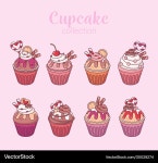 Variety cute cupcake set Royalty Free Vector Image Variety cute cupcake set vector image on VectorStock