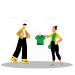 Best Premium Woman trying new dress Illustration download in PNG & Vector format