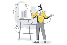 Best Premium Woman shows statistics Illustration download in PNG & Vector format