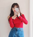 [A0764] 데이트룩 물결롤링 오프숄더 슬림핏 골지 빗살 스판 세미크롭 T