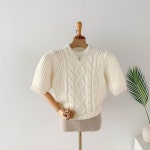 프롬 꽈배기 크롭 반팔니트