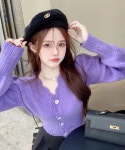 캣스트릿 무료배송 라이크퍼플 브이넥 가디건 (퍼플)