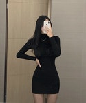 제이블린 [마지막 1장 sale][자체제작][날씬슬림]후안 목 폴라 슬림 원피스