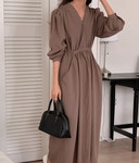 제이플로우 페리 맥시 브이넥 허리스트링 롱원피스