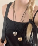 퓨어린 [당일출고] 라무드 통통 볼륨 빅 하트 초커 연출 리본 하트 스트링 레더 가죽 끈 롱 목걸이