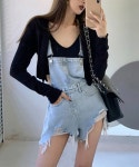 캣스트릿 당일출고 커팅데미지 숏멜빵팬츠 (팬츠M) [SALE 35%]