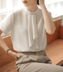 다바나 ★화이린 루즈핏 타이 리본 반소매 셔츠 블라우스★ 정장... 다바나 ★화이린 루즈핏 타이 리본 반소매 셔츠 블라우스★ 정장 블라우스... 