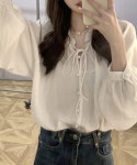네이핀 프릴 타이 봄 가을 블라우스