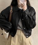 친구옷장 [무료배송]어텀 비건 레더 크롭 밴딩 가죽 자켓