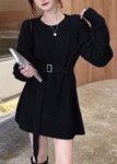 원투쓰리피스 [원피스+벨트set] *최강여리* 라운드넥 긴팔 골지 A라인 H라인 벨트 니트 미니 원피스