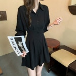 무아니 [당일발송/화이트S] 여성스러운 주름 폴로카라 긴팔 셔츠 미니 원피스 2color 데일리룩 여친룩 캐주얼룩 나들이룩 여행룩 데이트룩 촬영룩