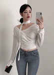 멜팅블루 [머플러set/여신핏!]디온 드레이프 셔링 오프숄더 초커 스카프 머플러 티셔츠 세트(아이/그레이/블랙)