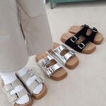 헬로지니 스퀘어 버클 스트랩 버켄스타일 슬리퍼 4cm