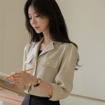 오드 골드 버튼 심플 자켓 블라우스