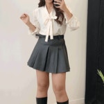 어썸하비 세인 벨트세트 레더 플리츠 스커트 A0155