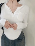 벨라데이 [벨라기획] 앙고라 모헤어 단추 봄가을겨울 골지슬림핏 브이넥니트 knit - 4color