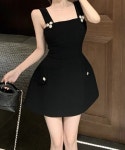 어썸클로젯 네딘 민소매 플라워 심플 A라인 스퀘어넥 미니원피스