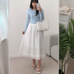 어썸하비 토리 밴딩 핀턱 프릴 롱 스커트 A0383