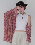 유나제이 키폰드 워싱 체크 셔츠