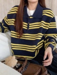 메이드제이 [데일리🎶] 페이버 스트라이프 카라 니트 KT1260가을 간절기 겨울 울 단가라 루즈핏 오버핏 배색 기본 베이직 하객룩 캠퍼스룩... 