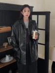 어리틀빗 easy leather jacket (2color)