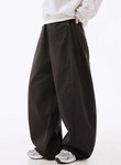네비 블렉 스트라이프 사이드핀턱 벌룬와이드 코튼팬츠
