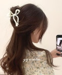 꾸밈 [무배]아크릴 롱리본 올림머리 반머리 헤어집게핀