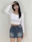 언틸그로우 [쇼핑몰 폐업 할인] 언발 포인트 크롭 긴팔티