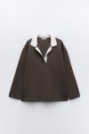 자라 콤비 칼라 오버사이즈 폴로 셔츠 0264/009 BROWN / TAUPE