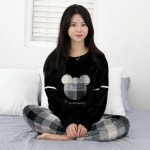모아블랑 극세사잠옷 겨울 체크베어블랙 수면잠옷 수면세트 파자마 홈웨어 극세사
