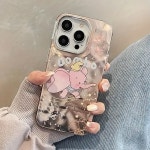 모이마트 아이폰 15 14 13 12 프로 맥스 귀여운 분홍 코끼리 만화 캐릭터 실버 반짝이 슬림 핸드폰 케이스