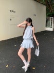 나하나몰 홀터넥 플라워 셔링 프릴 스트랩 서스펜더 주름 나시 미니원피스 JU322844