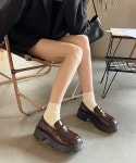 갤러리에이 자체제작 셰릴비 레트로하이브 페니 코인 스마일 가죽 기본 청키 통굽 로퍼