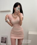브이넥 셔링 무지 골지 니트 스판 쫀쫀 슬림핏 h라인 레이어드 이너 반팔 미니 원피스 섹시 글램 미시룩 데이트룩 꾸안꾸 휴가룩 워터밤 페스티벌